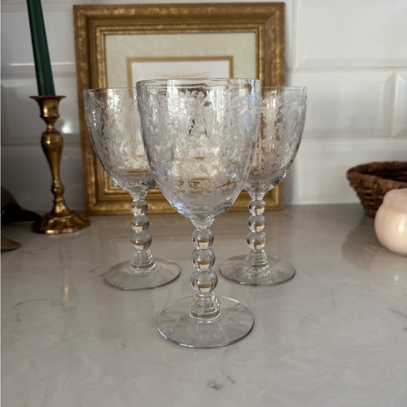 Duncan&Miller Other - Duncan&Miller First Love Wine Goblet 6 3/4” Vintage Floral Etched Set of 3